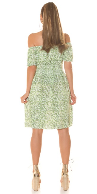 off-shoulder Summer Dress with floral Print Green